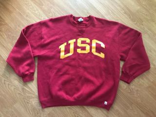 Vintage University Of Southern California Usc Crewneck Sweater Russell Athletic