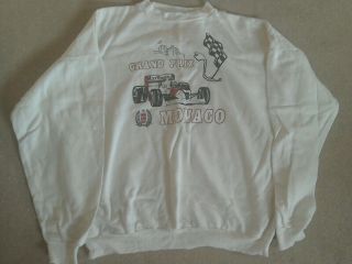 Vintage Grand Prix Monaco Sweat Shirt White Fleece Lined Cotton