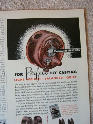 Vintage 1946 Precisionbilt Mosquito Perfect Fly Fishing Reels Print Ad 2