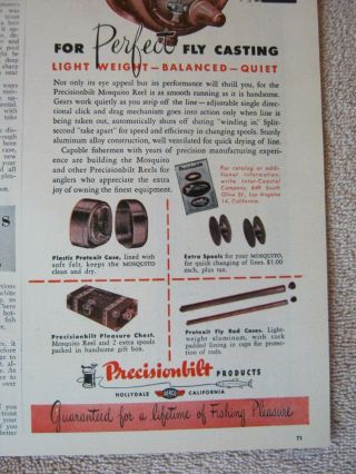 Vintage 1946 Precisionbilt Mosquito Perfect Fly Fishing Reels Print Ad 3