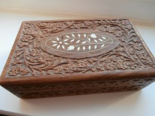 Stunning Vintage Indian Hand Carved Wooden Box 8 " X 5 "