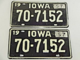 Vintage 1957 Iowa License Plates W/ Metal Tags Matching Set 70 - 7152