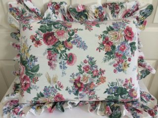 Ralph Lauren Sham Pillowcase Ruffle Rose Floral Cottage Country Shabby Chic Vtg