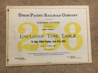1914 Union Pacific Railroad Co Up Employee Timetable Nebraska Division 258