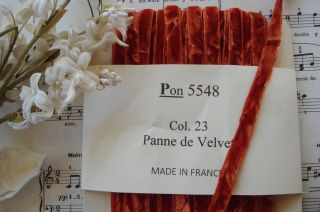 1y Vtg French Rust Orange Crushed Panne Velvet Ribbon Trim Victorian Choker Hat