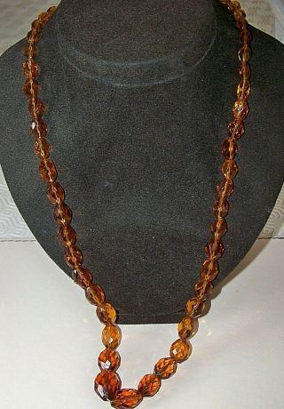 Vintage Art Deco Jewellery Graduating Czech Amber Crystal Glass Bead Necklace