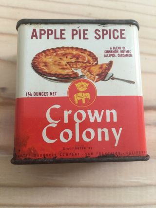 Vintage Crown Colony Apple Pie Spice Tin San Francisco 1/2 Full