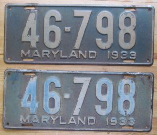 Maryland 1933 License Plate Pair 46 - 798