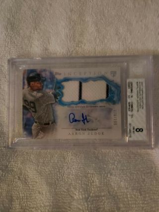 2017 Topps Inception Aaron Judge Autographed Patch Graded 8 By Beckett