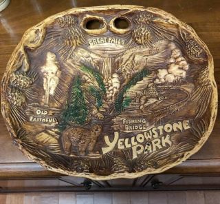 Vintage Taco Yellowstone Park Souvenir 12 " Plate Bowl 3d Faux Wood Retro Cabin