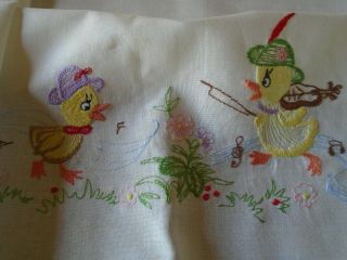 Vintage Embroidered Tablecloth - Chicks - 32 Inches Square