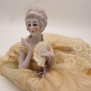 Vintage / Antique German Porcelain Half Doll Pin Cushion - Deutschland Mark Lace