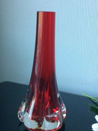 Vintage Whitefriars Ruby Red Glass Lobed Bud Vase Mid Century Retro Deco Art