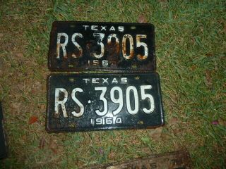 Vintage Matching Pair,  Front And Back,  Black 1964 Texas License Plates