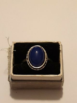 Vintage Art Deco Antique Large Blue Stone Sterling Silver Ring