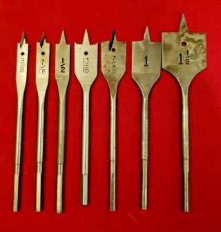 Vintage 7 Assorted Wood Spade Boring Bits • Made In The Usa
