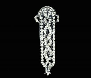 Vintage Art Deco Clear Diamante Domed Fur/dress Clip 2 3/8 " X 3/4 "