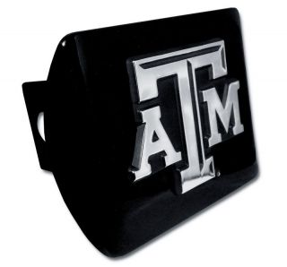 Texas A&m Logo Chrome Emblem On Black Trailer Hitch Cover Usa Made