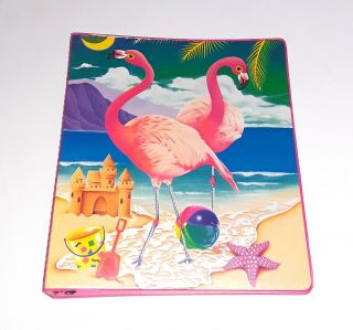 Vintage Lisa Frank 3 Ring Binder Flamingos Beach Ocean 1989 Stuart Hall Euc