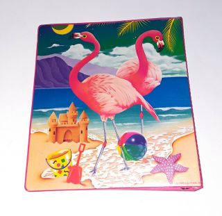 Vintage Lisa Frank 3 Ring Binder Flamingos Beach Ocean 1989 Stuart Hall EUC 2