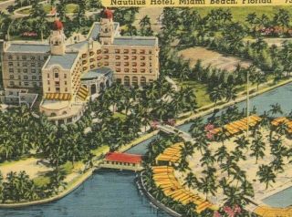Vintage Linen Postcard Miami Beach Nautilus Hotel Florida Fl Aerial View