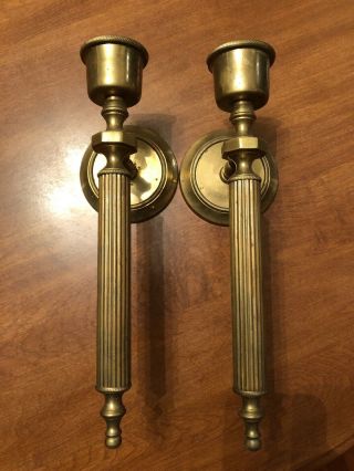Vintage Decorative Pair Brass Wall Candle Holders Candlestick Sconces