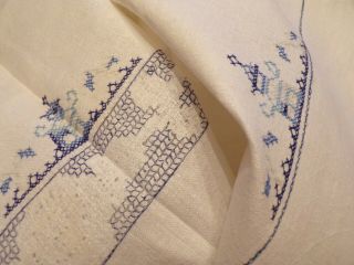 Large Vintage Linen Tablecloth Stamped To Embroider 80 " X 65 "