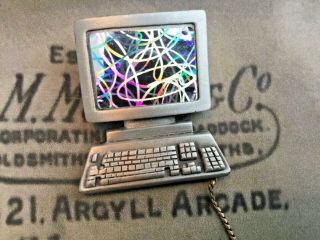 Vintage Signed Jj Jonette Jewelry Computer With Mouse Unique Pewter Brooch