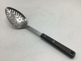 Vintage Ekco Forge Slotted Spoon Serving Stainless Plastic Black Handle 11 "