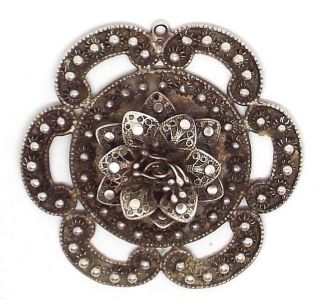 Large Indian Silver Flower Pendant Vintage Tribal Filigree Jewellery India 1940