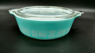 Vintage Pyrex Small Refrigerator Dish With Lid Amish Butterprint Turquoise