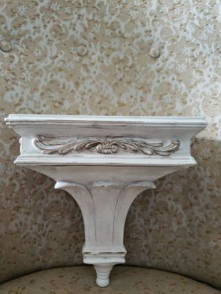 Vtg 9 " Wide 9 " Tall Wall Shelf White Bronze Decor Sconce Chalk Painted Composite