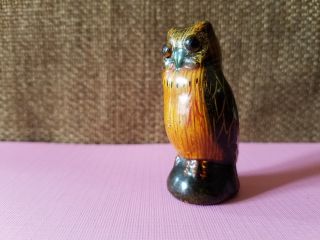 Vintage Miniature Owl Brown Ceramic Hand Painted Unique Bird