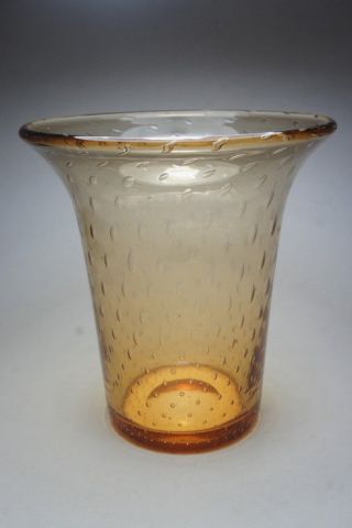 Large Vintage Amber Orange Webb Controlled Bubble Art Glass Vase 9 " Tall