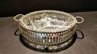 Vintage Silver Plated Condiment Server With Divided Depression Glass Insert