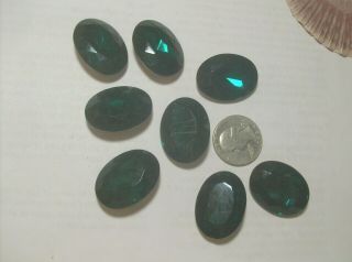 8 Large Oval Emerald Pointed Back Glass Rhinestones - - - 11 - - - - - - - Vintage