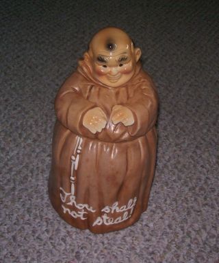 Twin Winton Vintage Thou Shalt Not Steal Pottery Frian Monk Cookie Jar