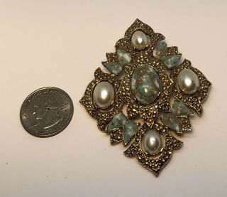 Vintage Sarah Coventry Brooch Pin Statement Turquoise Goldtone and Faux Pearl 2