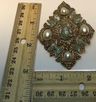 Vintage Sarah Coventry Brooch Pin Statement Turquoise Goldtone and Faux Pearl 3