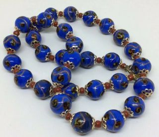 Vintage Venetian Murano Glass And Goldstone Bead Necklace
