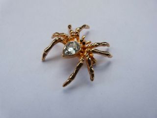 Vintage Spider Brooch With Crystal Body Gold Tone