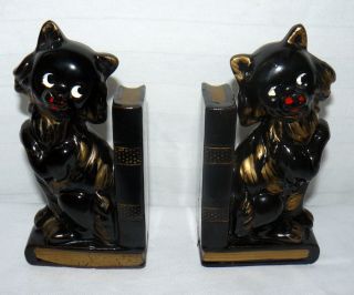 Vintage Black Cat Ceramic Bookends Made In Japan 6 " Kitty Kittens