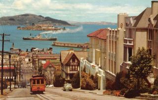 San Francisco,  California Cable Car,  Hyde Street Scene Ca 1950s Vintage Postcard