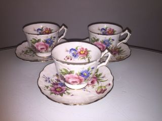 Stunning Vintage Aynsley Porcelain Floral Cups And Saucers