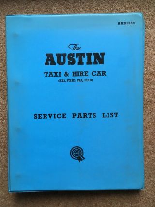 Vintage Service Parts List For Austin Taxi And Hire Car (fx3,  Fx3d,  Fl1,  Flid)