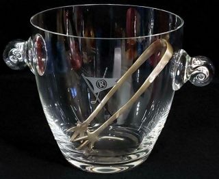 Vintage Waterford Crystal Ice Bucket W/ Handles & Tongs Etched Golf Flag & Club