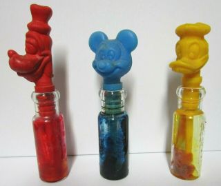 3 Vintage Glass Candy Bottles Mickey Mouse Goofy & Donald Duck W.  Disney Prod