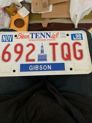 1997 Tennessee Bicentennial License Plate (1796 - 1996) Tab 98.  692 - Tqg.