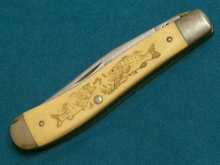 Vintage Schrade Usa Sc503 Bass Fishing Scrimshaw Trapper Knife Knives Pocket Old