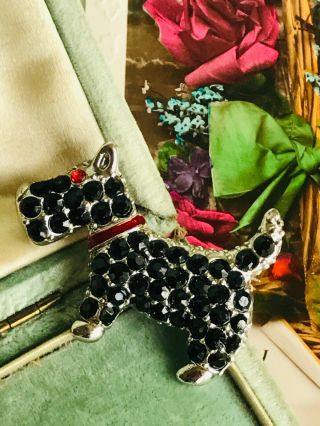 Vintage Jewellery Cute Rhinestone Scotty Dog Highland Terrier Brooch Pin